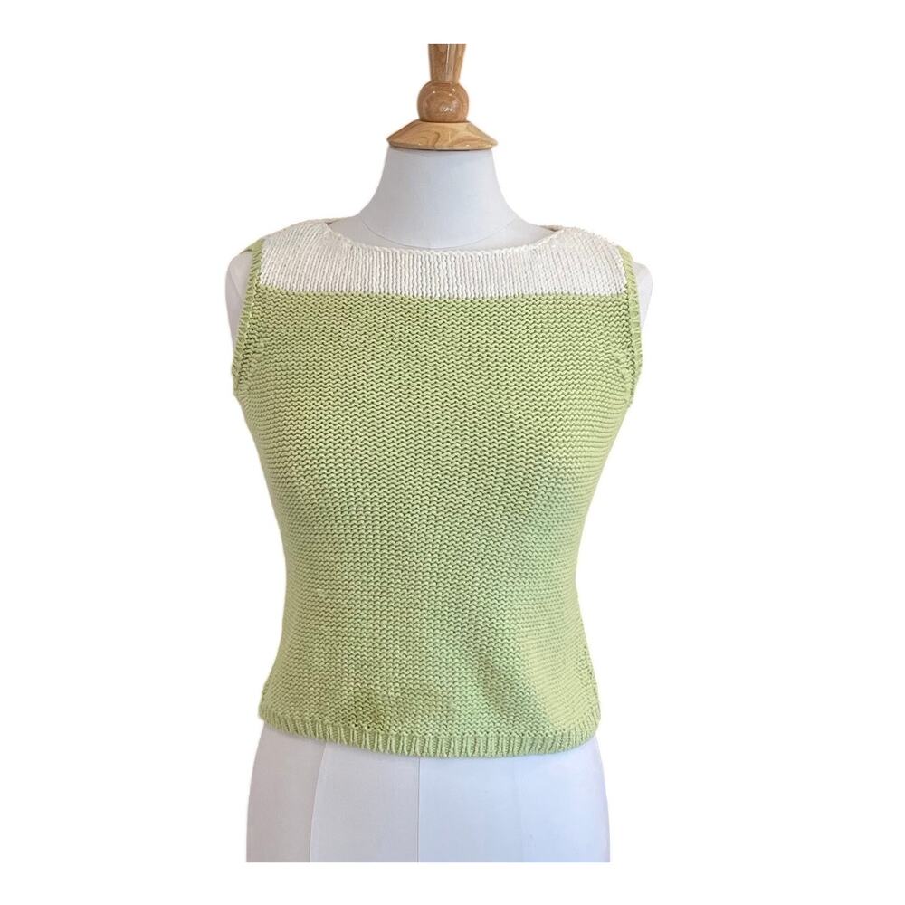 Talbots Pastel Green and Ivory Sleeveless Knit Sweater, Petite S